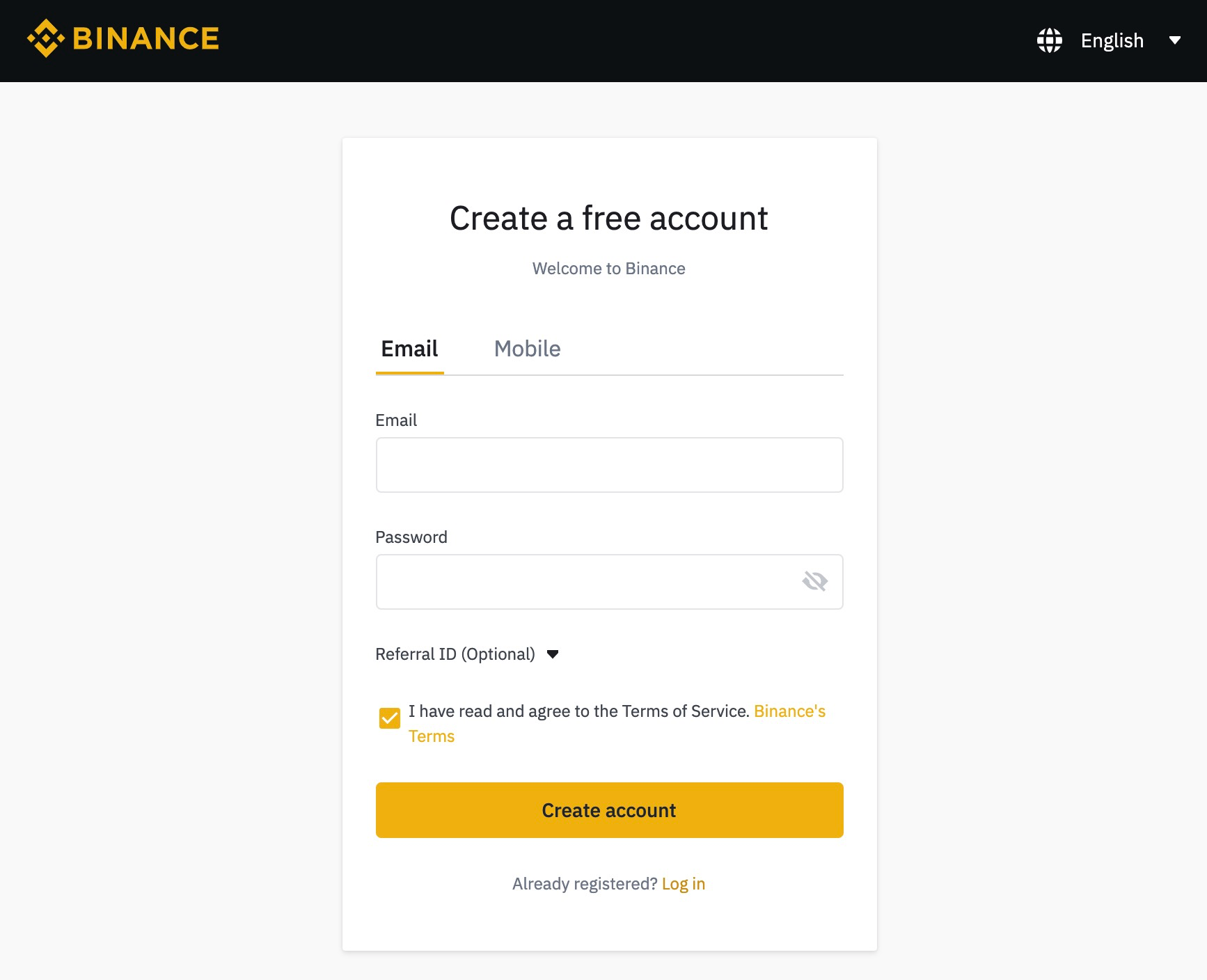 Register Binance